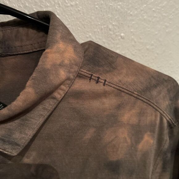 Lululemon Mens Medium Orange Tie Dye Snap Button Polo Shirt - Picture 2 of 6